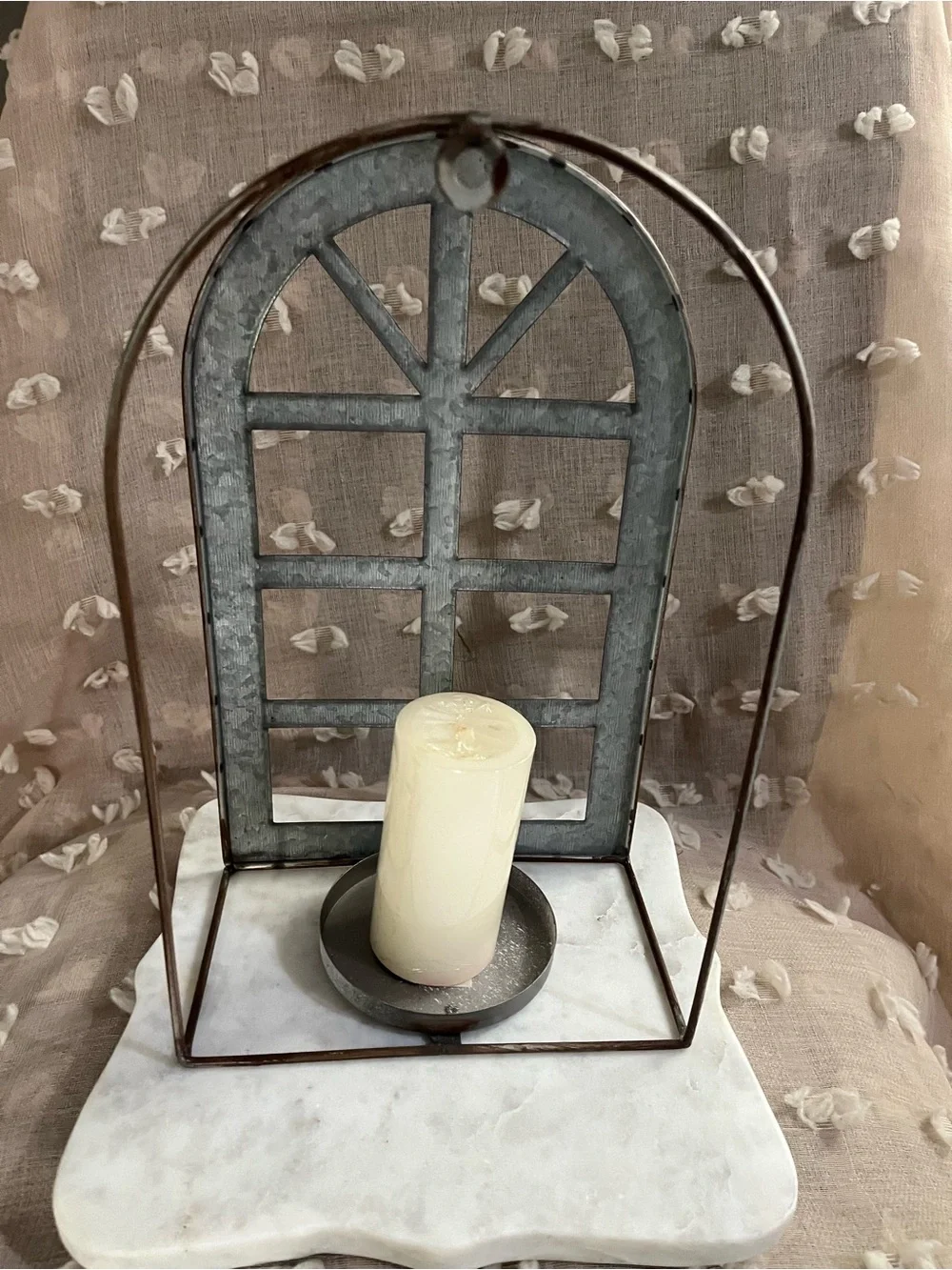 Rustic Arch Window Candle Lantern - Gray